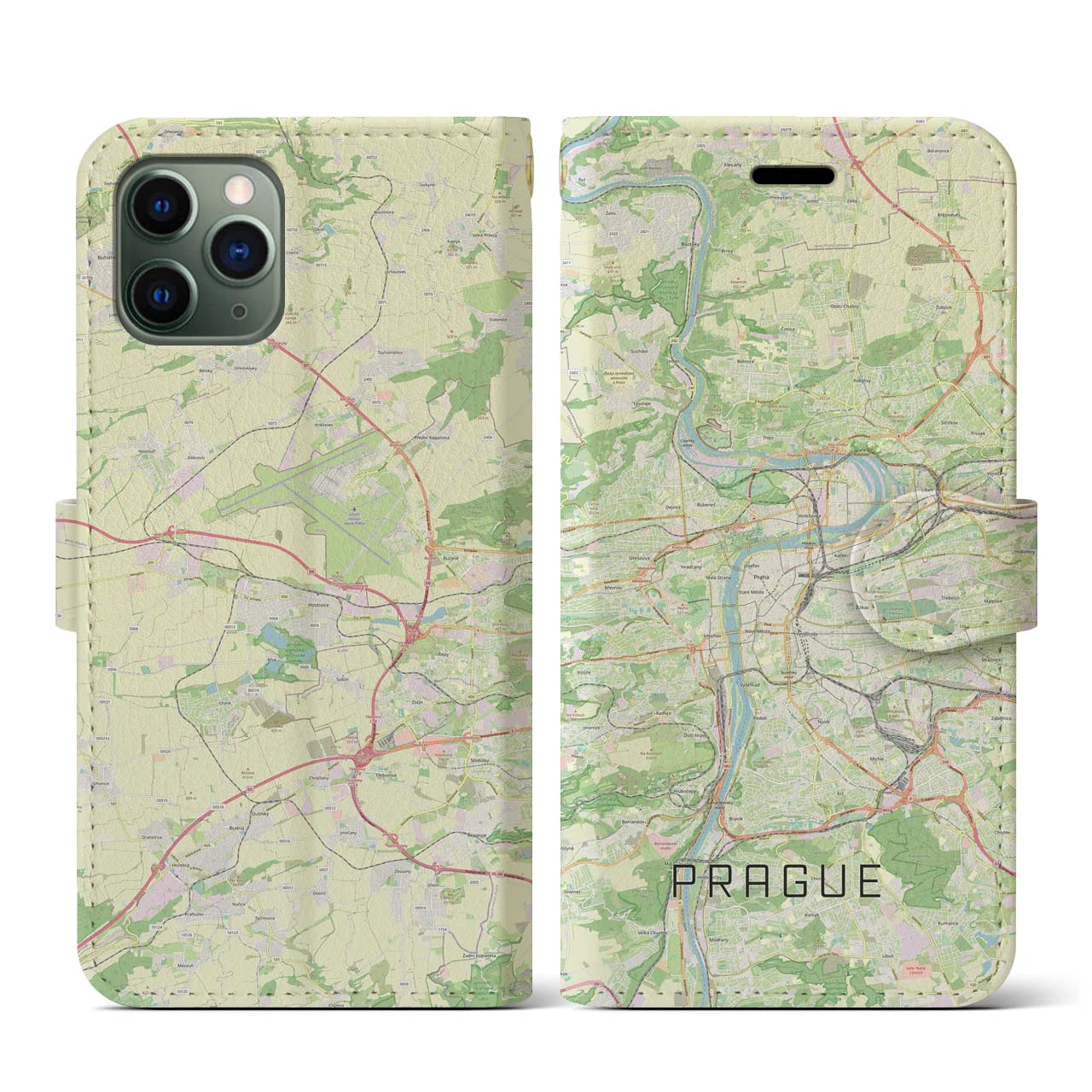 【プラハ】地図柄iPhoneケース（手帳両面タイプ・ナチュラル）iPhone 11 Pro 用