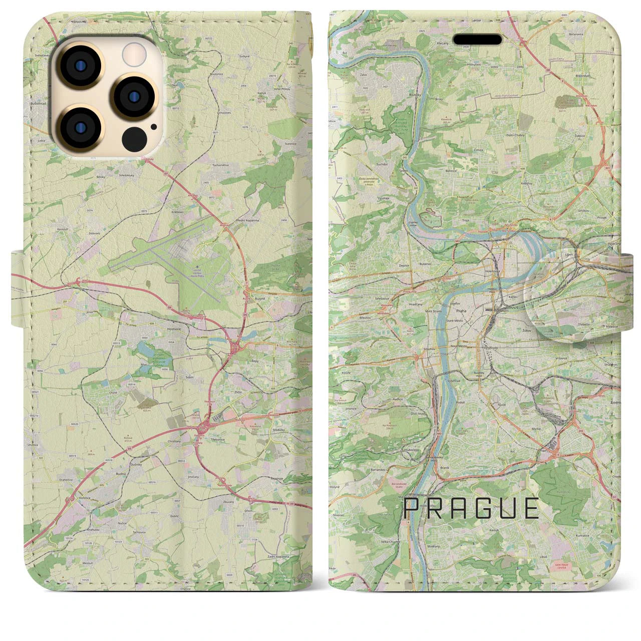 【プラハ】地図柄iPhoneケース（手帳両面タイプ・ナチュラル）iPhone 12 Pro Max 用