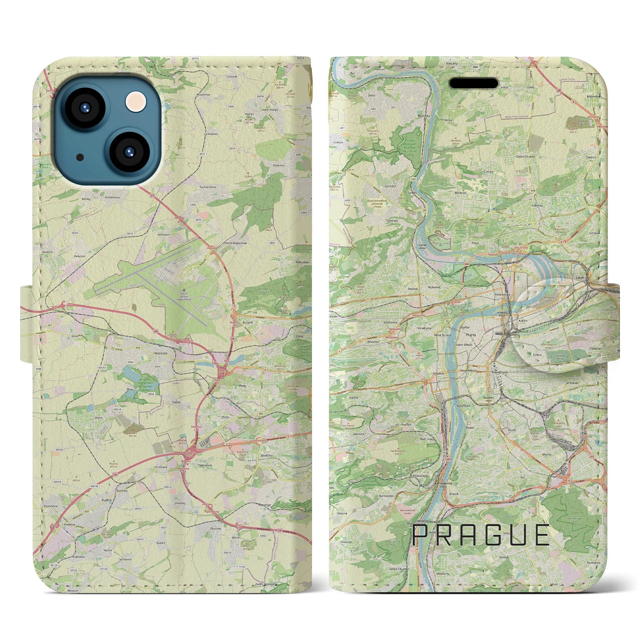 【プラハ】地図柄iPhoneケース（手帳両面タイプ・ナチュラル）iPhone 13 用