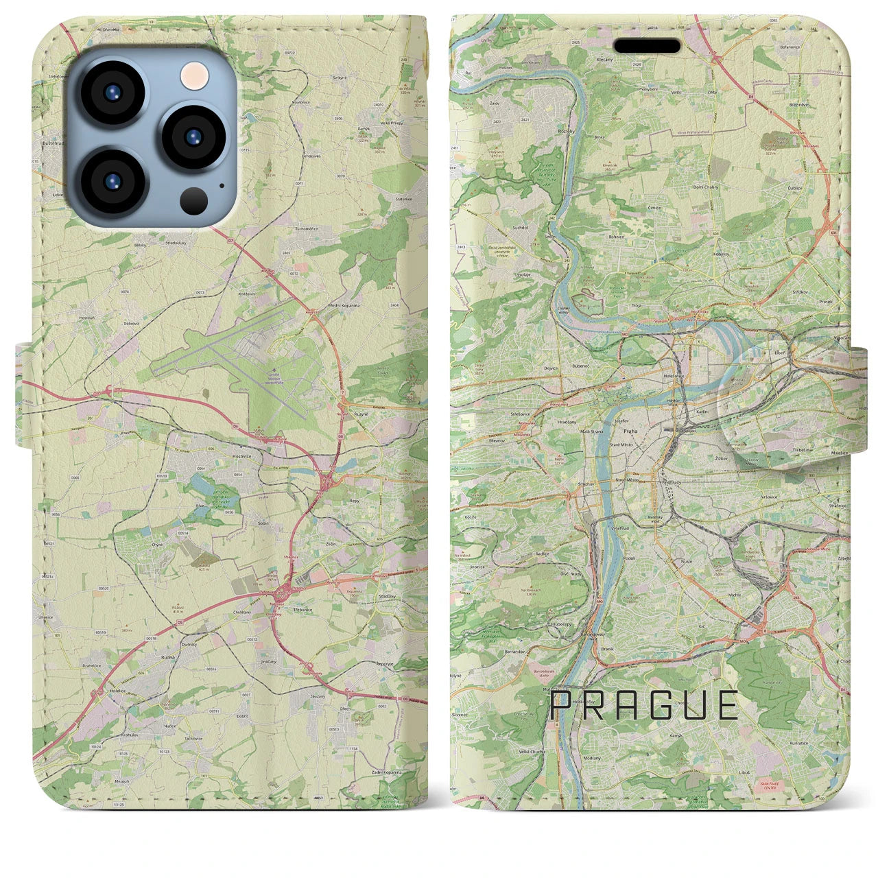 【プラハ】地図柄iPhoneケース（手帳両面タイプ・ナチュラル）iPhone 13 Pro Max 用