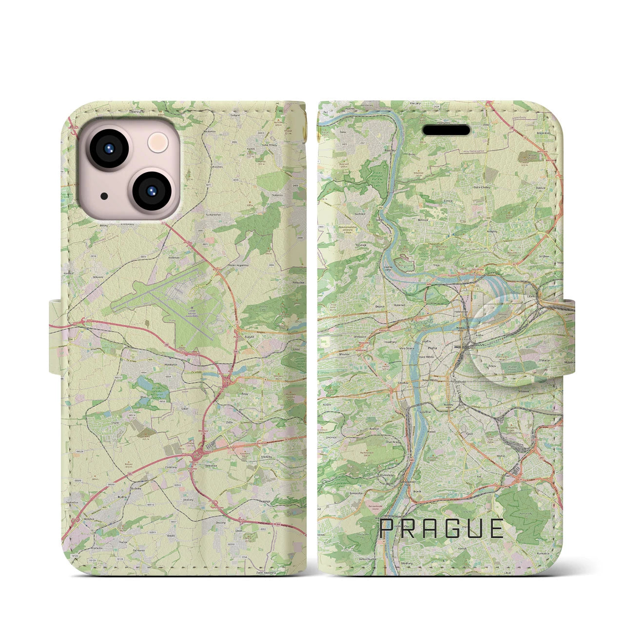 【プラハ】地図柄iPhoneケース（手帳両面タイプ・ナチュラル）iPhone 13 mini 用