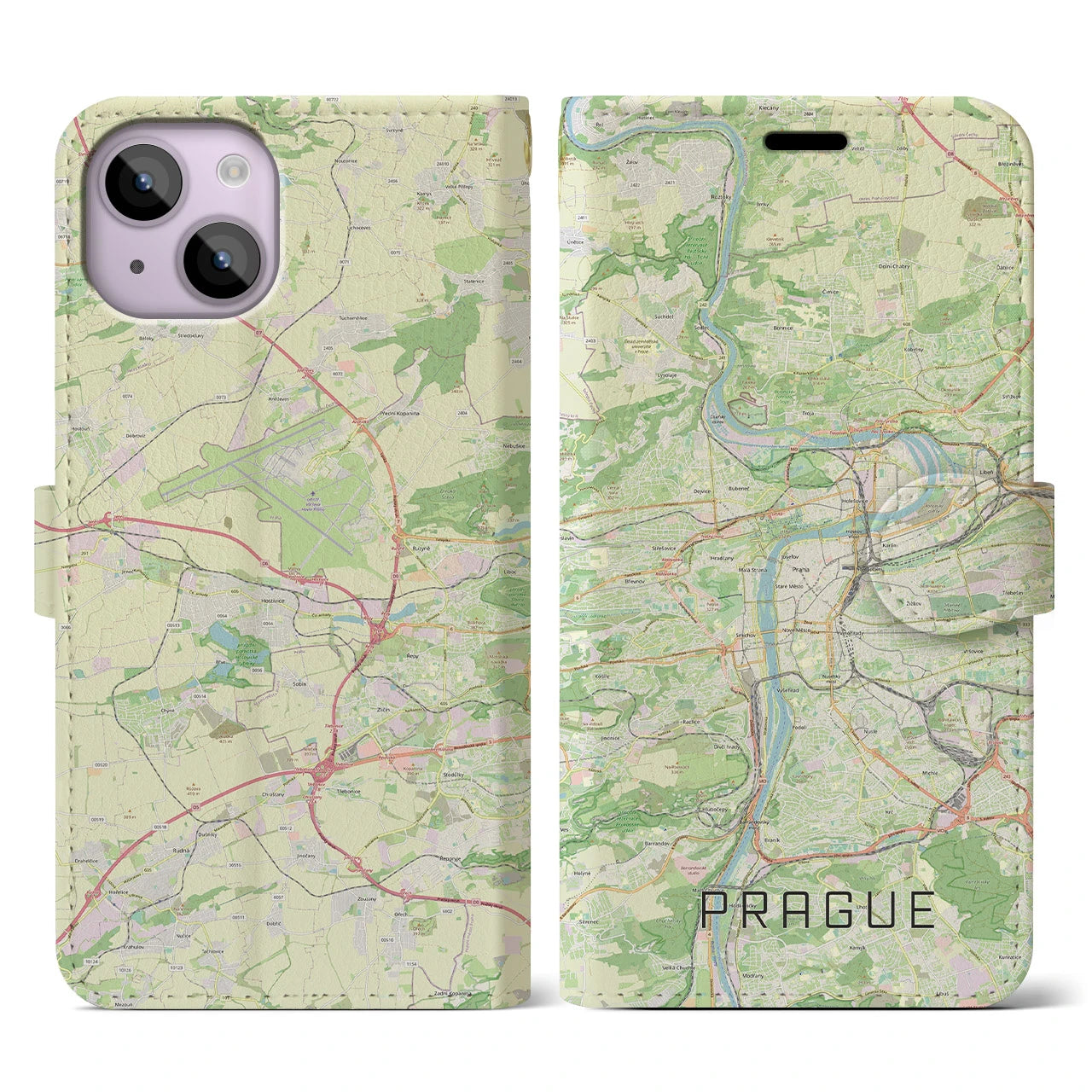 【プラハ】地図柄iPhoneケース（手帳両面タイプ・ナチュラル）iPhone 14 用