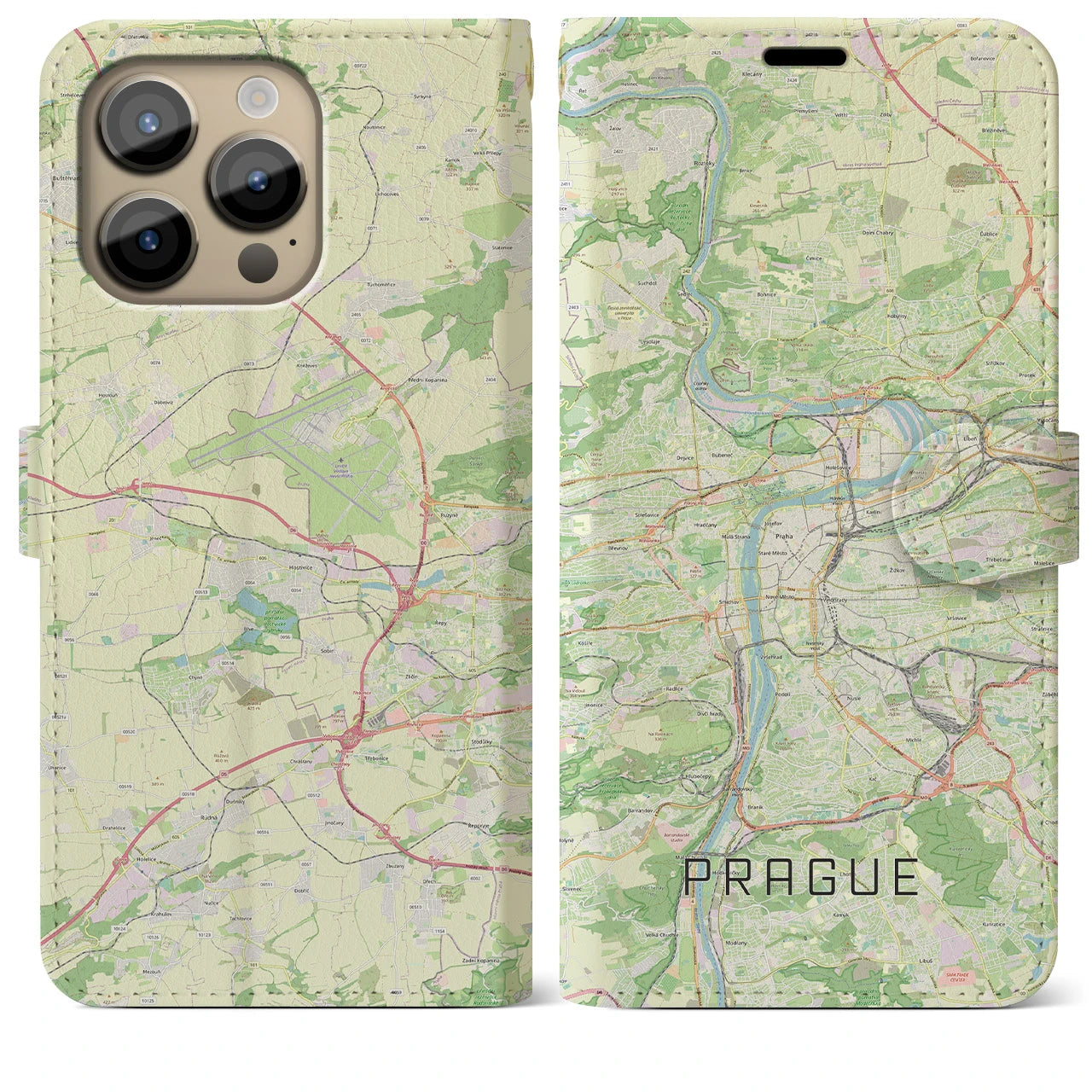 【プラハ】地図柄iPhoneケース（手帳両面タイプ・ナチュラル）iPhone 14 Pro Max 用