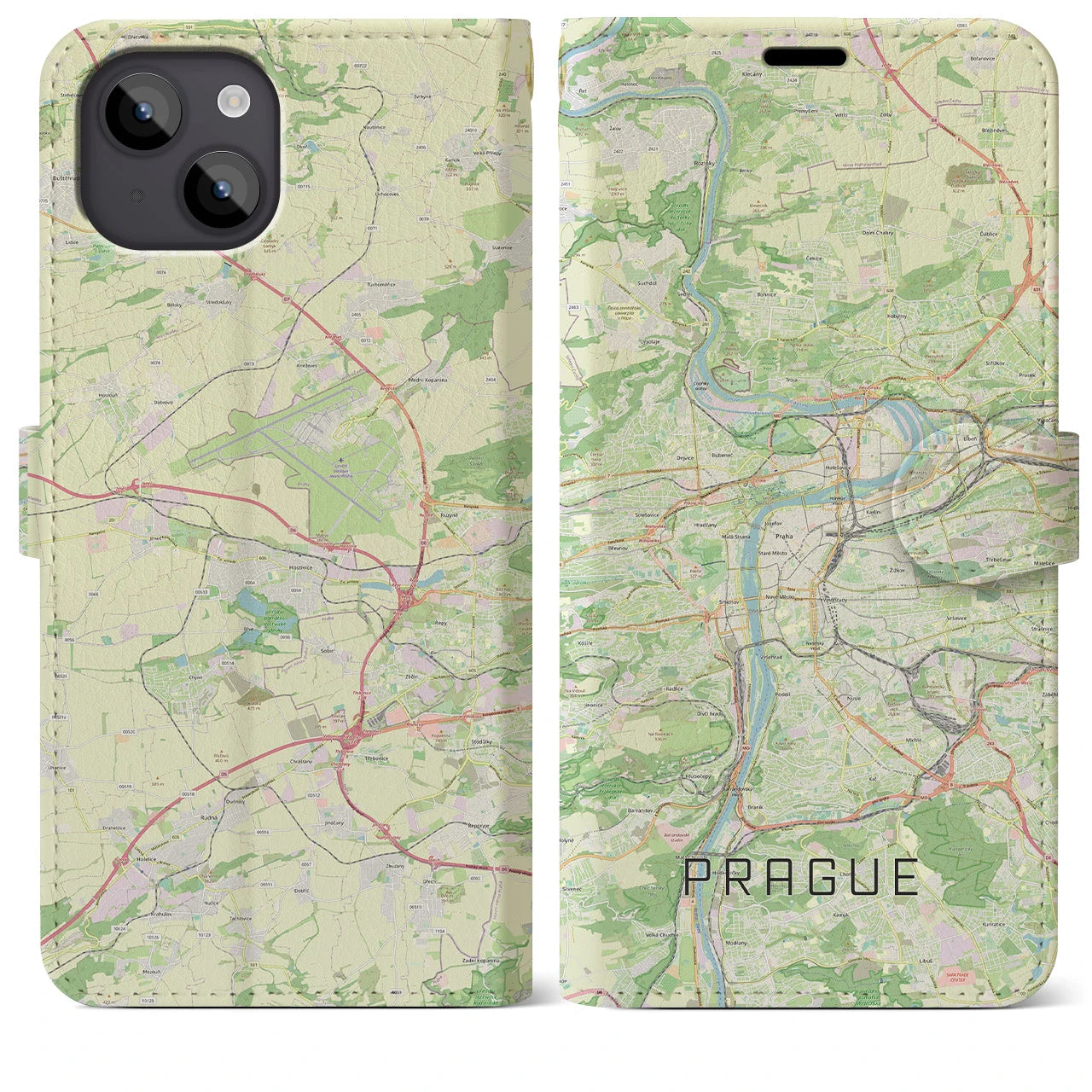 【プラハ】地図柄iPhoneケース（手帳両面タイプ・ナチュラル）iPhone 14 Plus 用