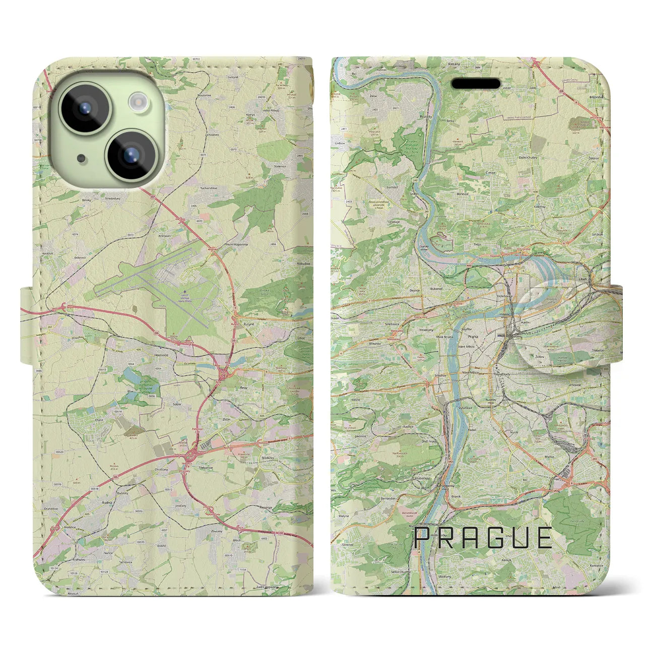 【プラハ】地図柄iPhoneケース（手帳両面タイプ・ナチュラル）iPhone 15 用
