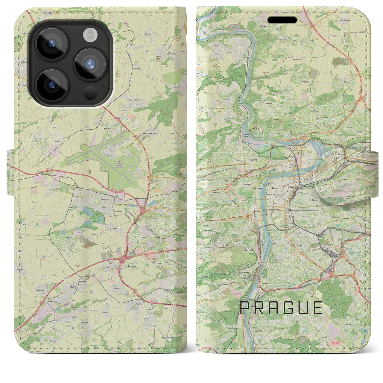 【プラハ】地図柄iPhoneケース（手帳両面タイプ・ナチュラル）iPhone 15 Pro Max 用