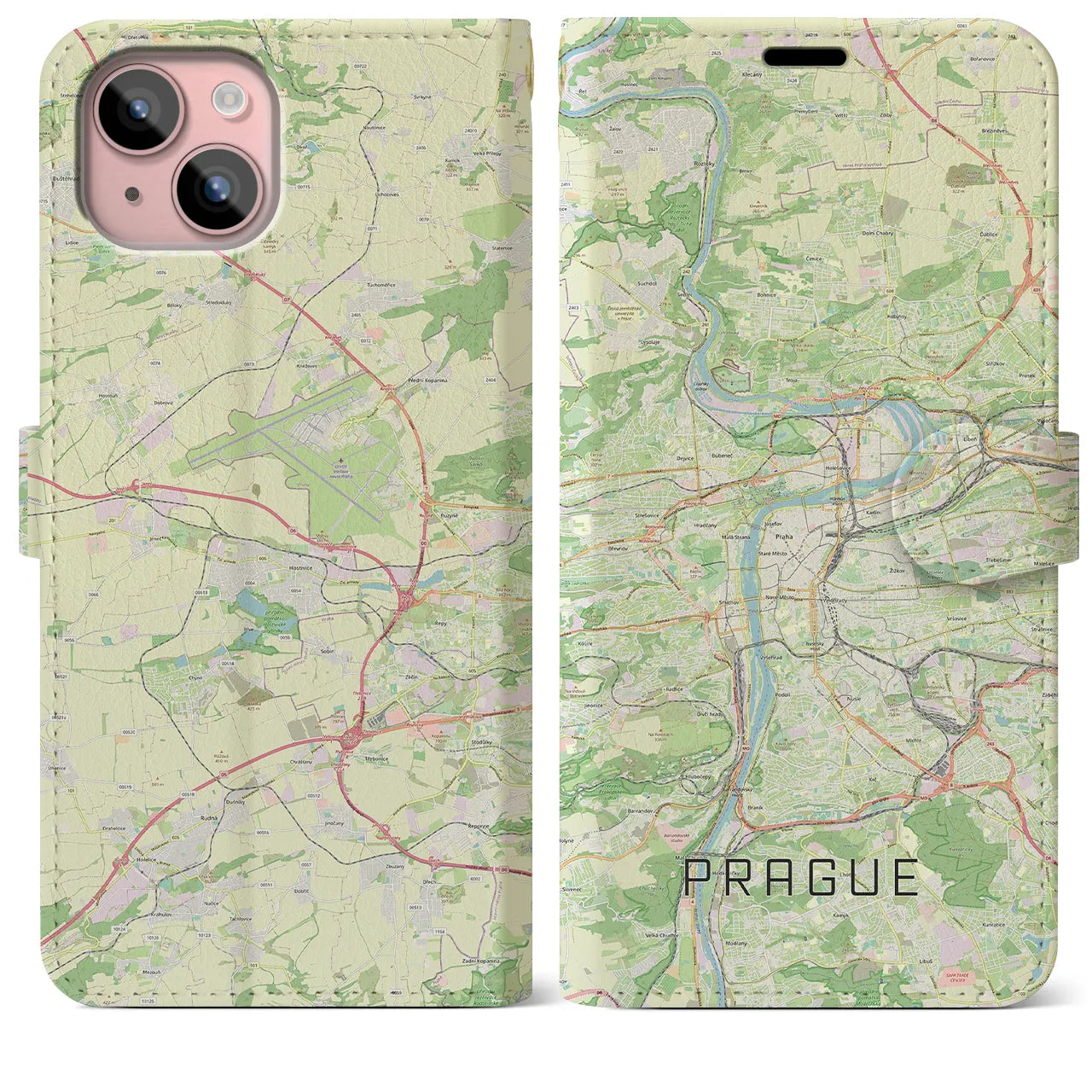 【プラハ】地図柄iPhoneケース（手帳両面タイプ・ナチュラル）iPhone 15 Plus 用