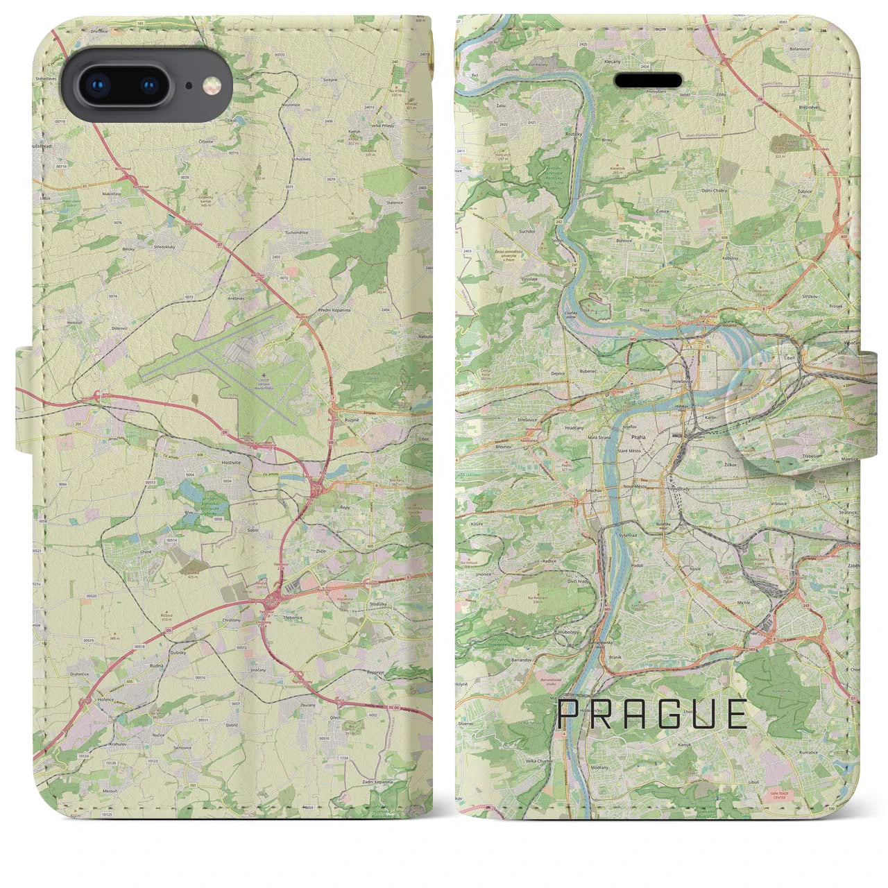 【プラハ】地図柄iPhoneケース（手帳両面タイプ・ナチュラル）iPhone 8Plus /7Plus / 6sPlus / 6Plus 用