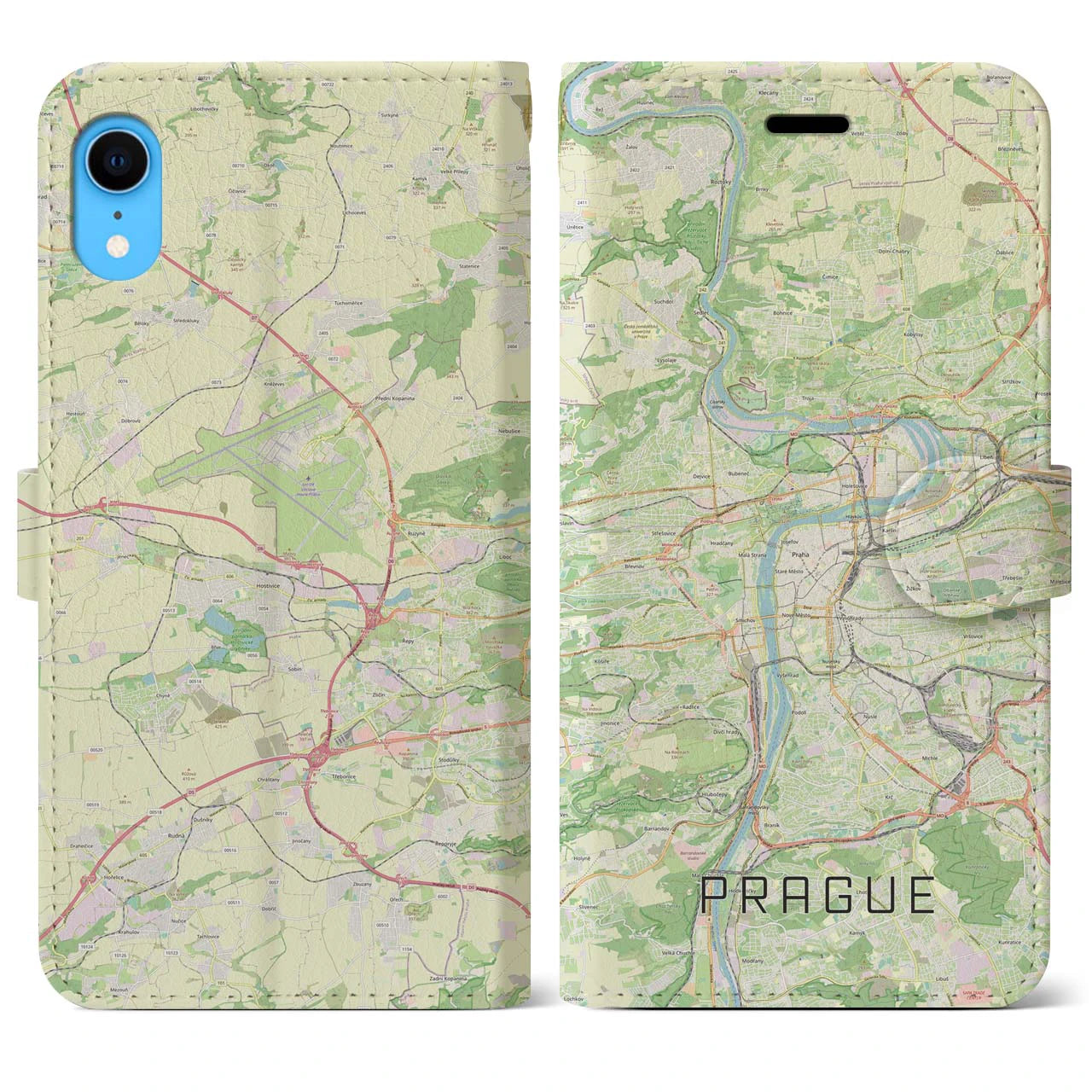 【プラハ】地図柄iPhoneケース（手帳両面タイプ・ナチュラル）iPhone XR 用