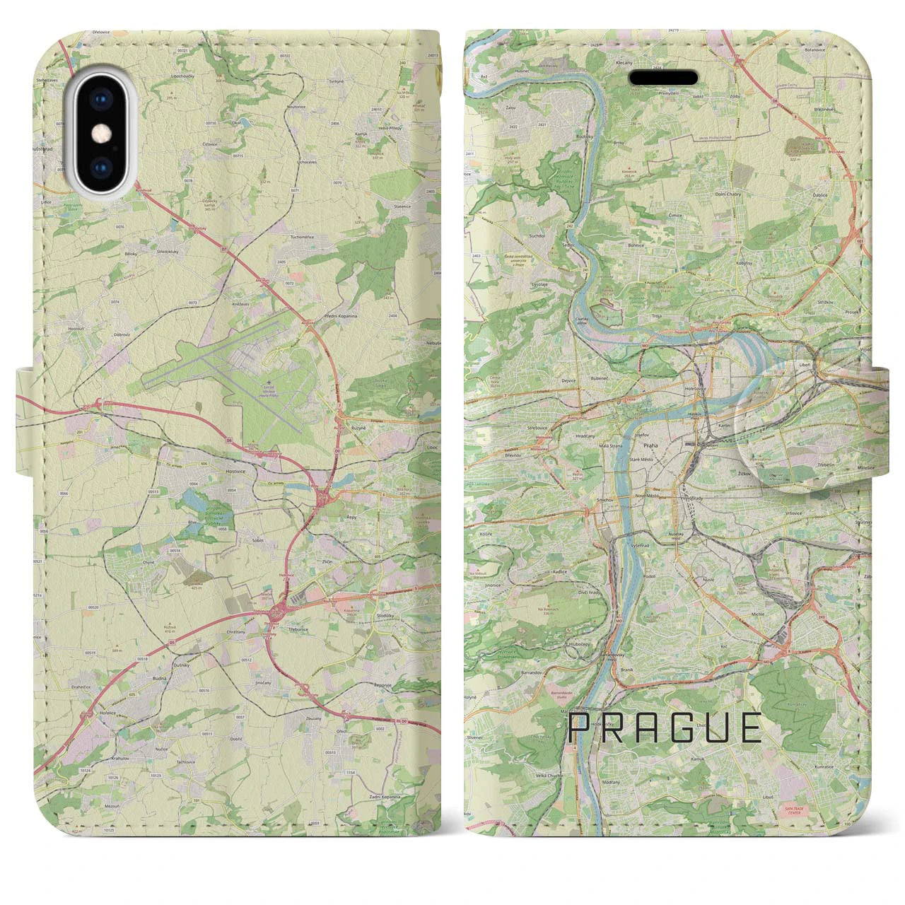 【プラハ】地図柄iPhoneケース（手帳両面タイプ・ナチュラル）iPhone XS Max 用