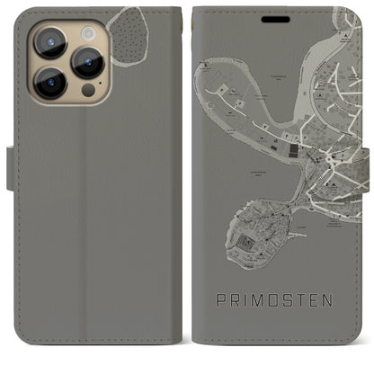 【プリモシュテン（クロアチア）】地図柄iPhoneケース（手帳タイプ）モノトーン・iPhone 14 Pro Max 用