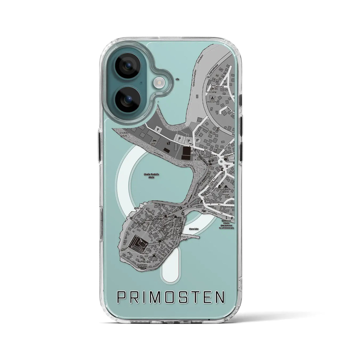 【プリモシュテン(クロアチア)】地図柄iPhoneケース(MagSafeタイプ)モノトーン・iPhone 16 Pro 用