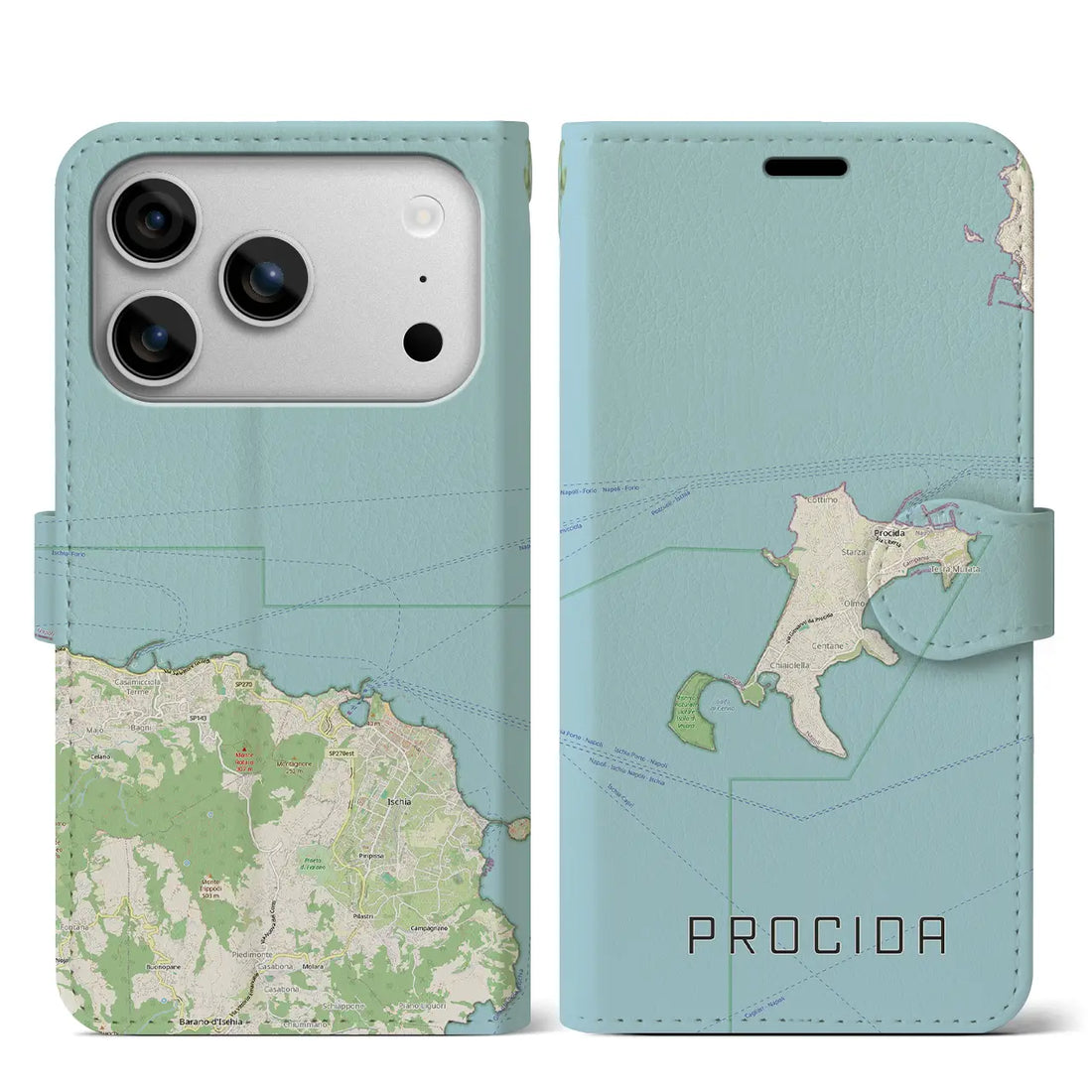 【プローチダ(イタリア)】地図柄iPhoneケース(手帳タイプ)ナチュラル・iPhone 17 Pro Max 用