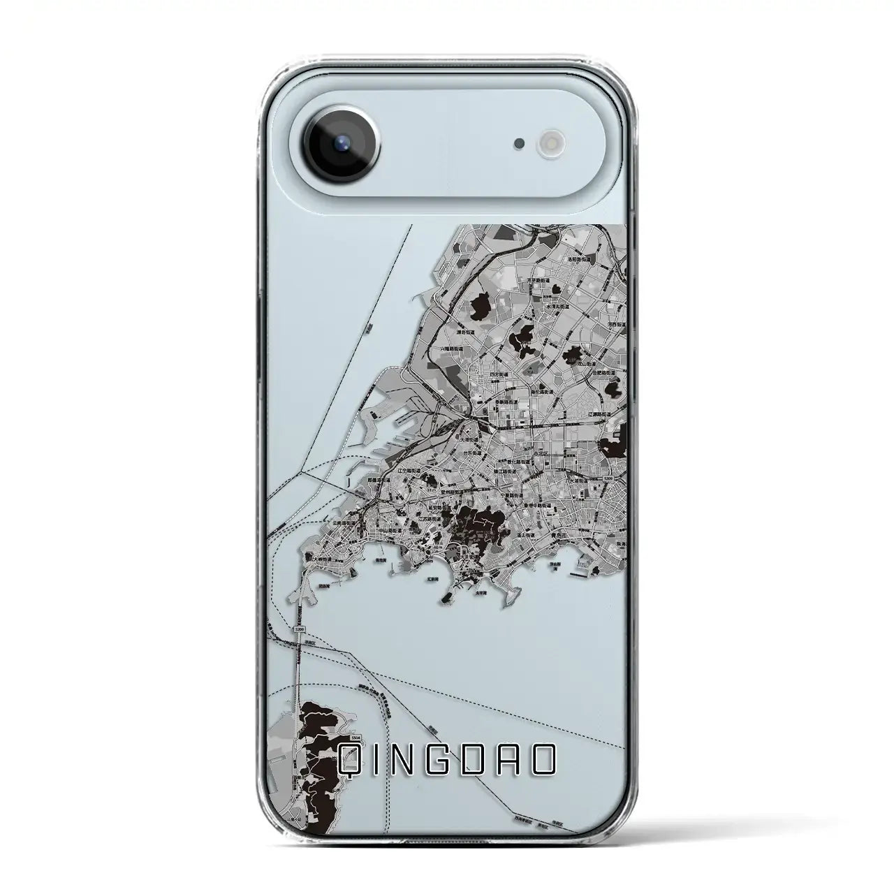 【青島（中華人民共和国）】地図柄iPhoneケース（クリアタイプ）モノトーン・iPhone 17 Pro Max 用