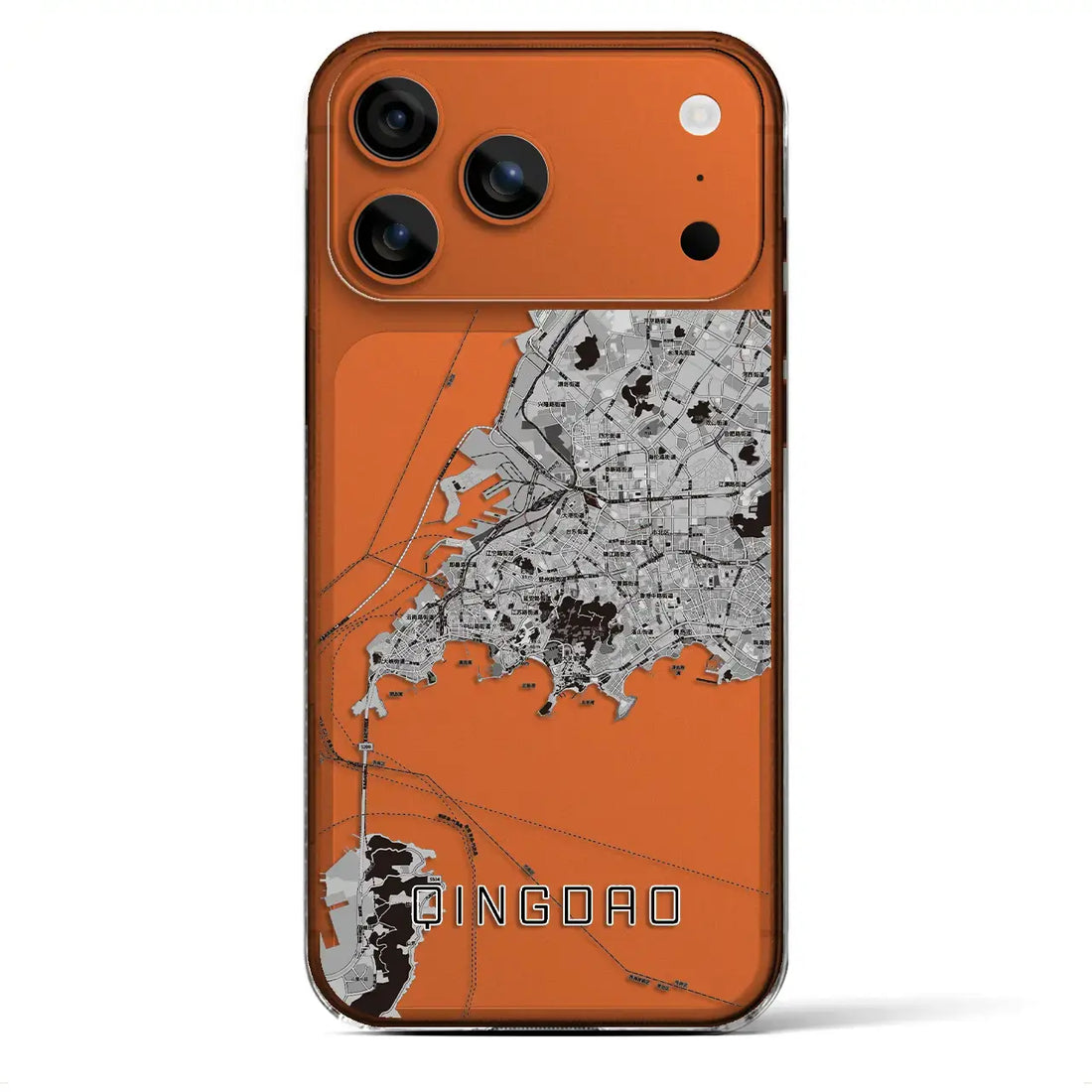 【青島（中華人民共和国）】地図柄iPhoneケース（クリアタイプ）モノトーン・iPhone 17 Pro Max 用