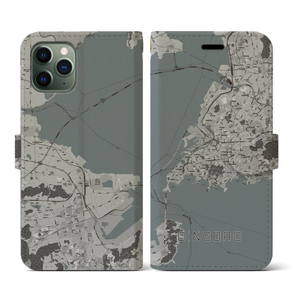 【青島（中華人民共和国）】地図柄iPhoneケース（手帳タイプ）モノトーン・iPhone 11 Pro 用