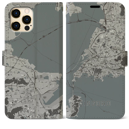 【青島（中華人民共和国）】地図柄iPhoneケース（手帳タイプ）モノトーン・iPhone 12 Pro Max 用