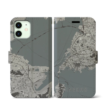 【青島（中華人民共和国）】地図柄iPhoneケース（手帳タイプ）モノトーン・iPhone 12 mini 用