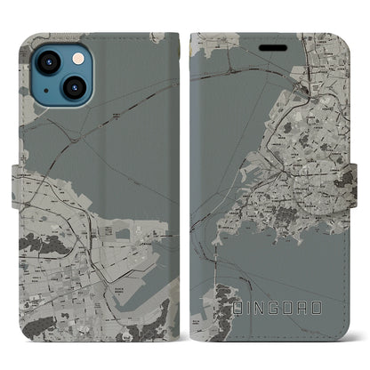 【青島（中華人民共和国）】地図柄iPhoneケース（手帳タイプ）モノトーン・iPhone 13 用