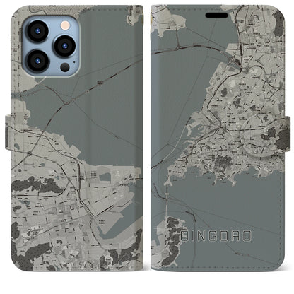 【青島（中華人民共和国）】地図柄iPhoneケース（手帳タイプ）モノトーン・iPhone 13 Pro Max 用