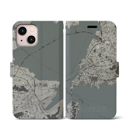 【青島（中華人民共和国）】地図柄iPhoneケース（手帳タイプ）モノトーン・iPhone 13 mini 用