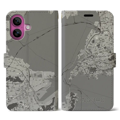 【青島（中華人民共和国）】地図柄iPhoneケース（手帳タイプ）モノトーン・iPhone 16 Pro 用