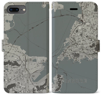 【青島（中華人民共和国）】地図柄iPhoneケース（手帳タイプ）モノトーン・iPhone 8Plus /7Plus / 6sPlus / 6Plus 用