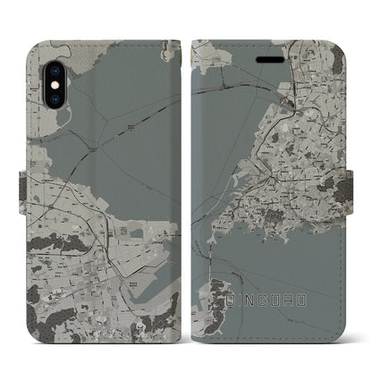 【青島（中華人民共和国）】地図柄iPhoneケース（手帳タイプ）モノトーン・iPhone XS / X 用