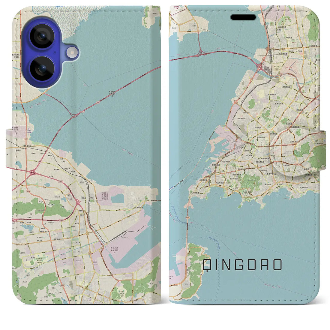 【青島(中華人民共和国)】地図柄iPhoneケース(手帳タイプ)ナチュラル・iPhone 16 Pro Max 用