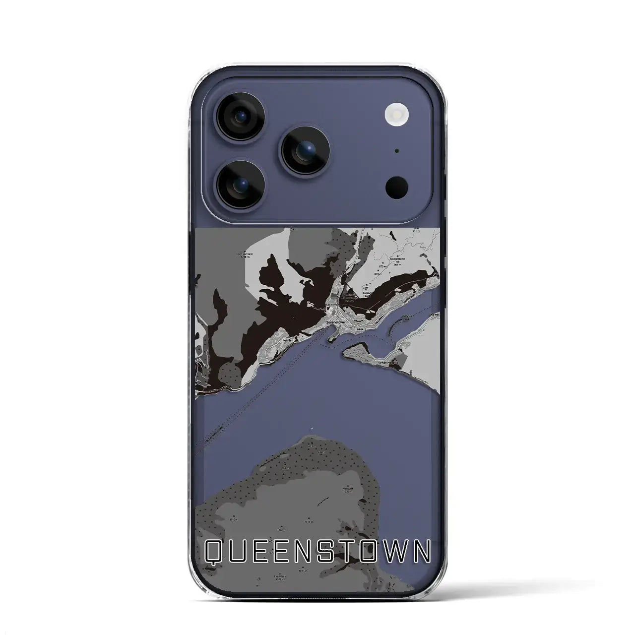 【クイーンズタウン（ニュージーランド）】地図柄iPhoneケース（クリアタイプ）モノトーン・iPhone 17 Pro Max 用