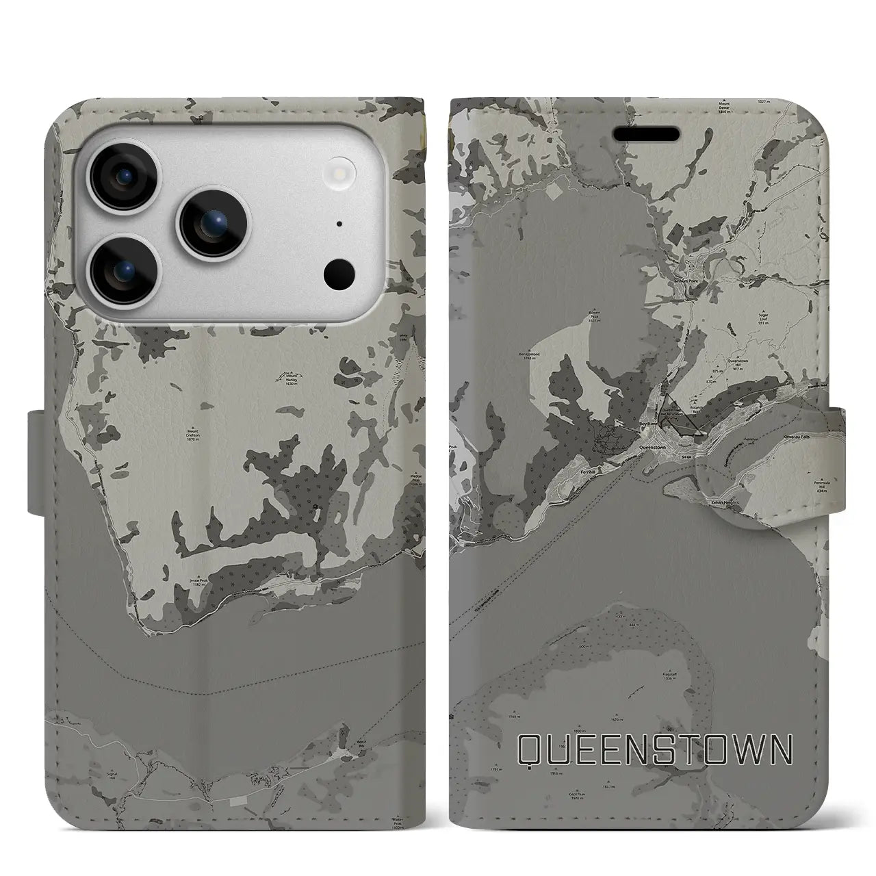 【クイーンズタウン（ニュージーランド）】地図柄iPhoneケース（手帳タイプ）