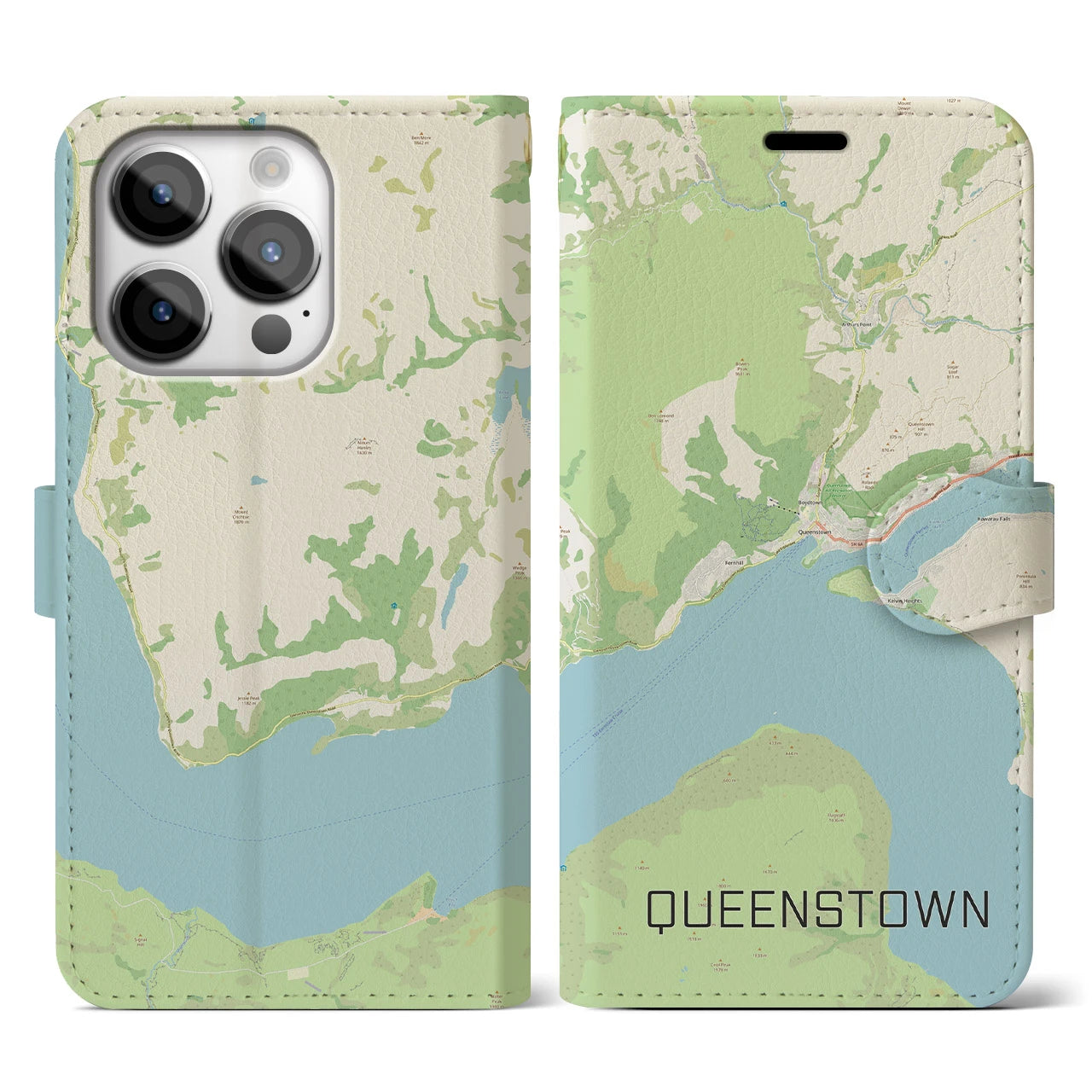 【クイーンズタウン（ニュージーランド）】地図柄iPhoneケース（手帳タイプ）