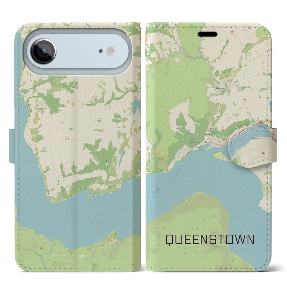 【クイーンズタウン（ニュージーランド）】地図柄iPhoneケース（手帳タイプ）ナチュラル・iPhone 17 Pro Max 用