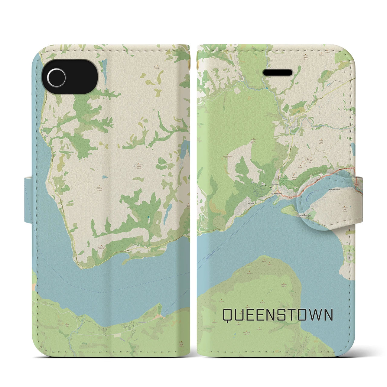 【クイーンズタウン（ニュージーランド）】地図柄iPhoneケース（手帳タイプ）