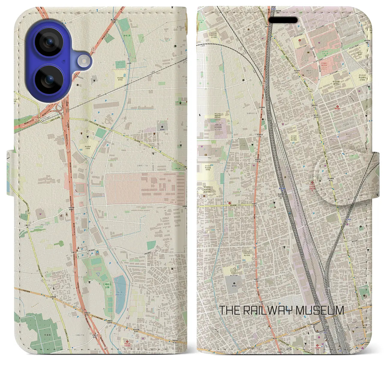 【鉄道博物館（埼玉県）】地図柄iPhoneケース（手帳タイプ）ナチュラル・iPhone 16 Pro Max 用