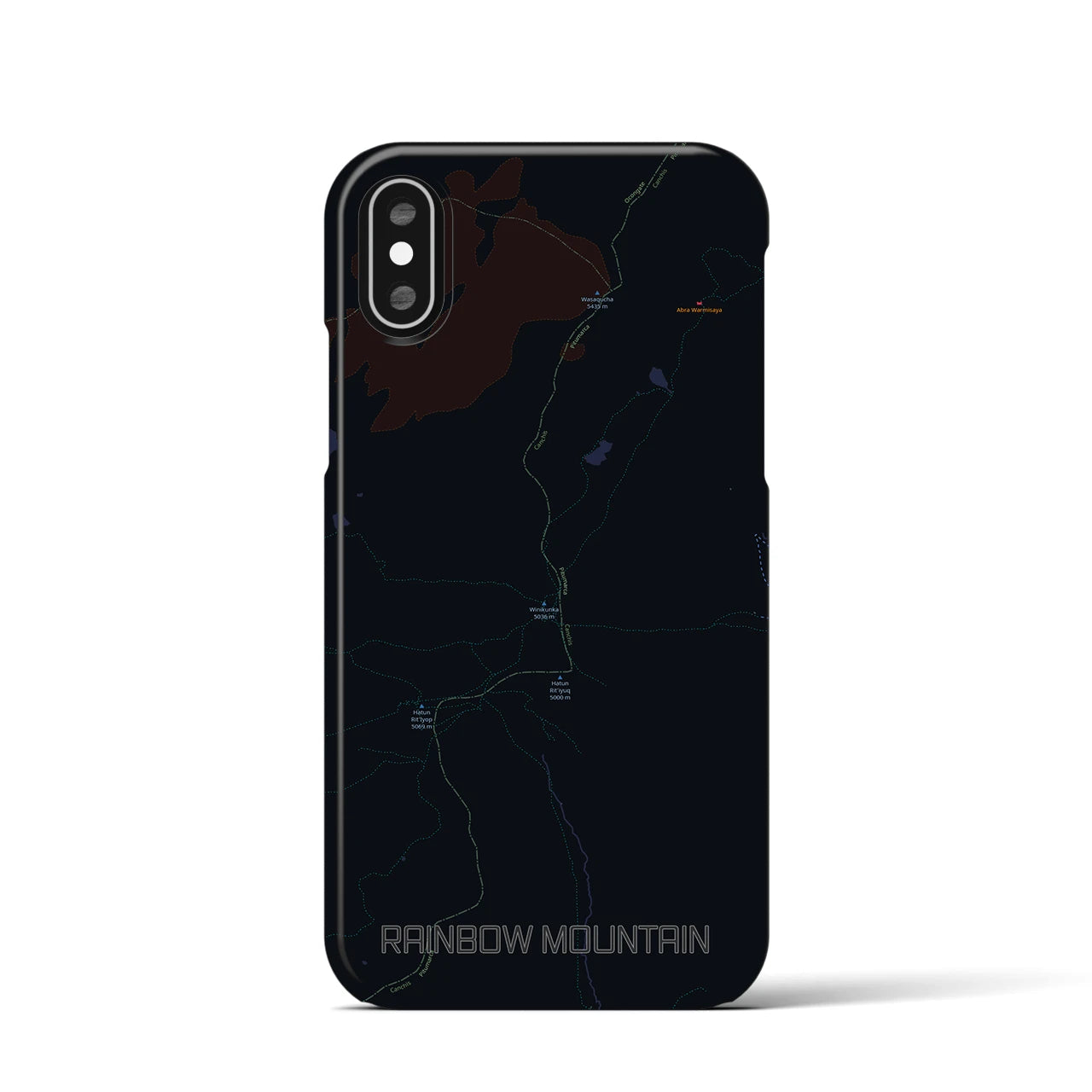 【レインボーマウンテン（ペルー）】地図柄iPhoneケース（バックカバータイプ）ブラック・iPhone XS / X 用