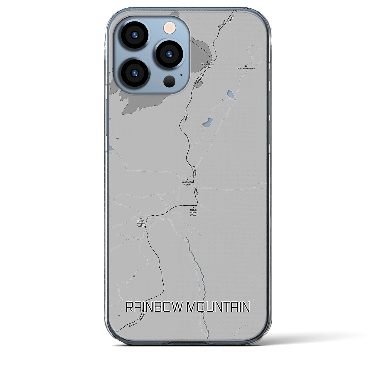 【レインボーマウンテン（ペルー）】地図柄iPhoneケース（クリアタイプ）モノトーン・iPhone 13 Pro Max 用
