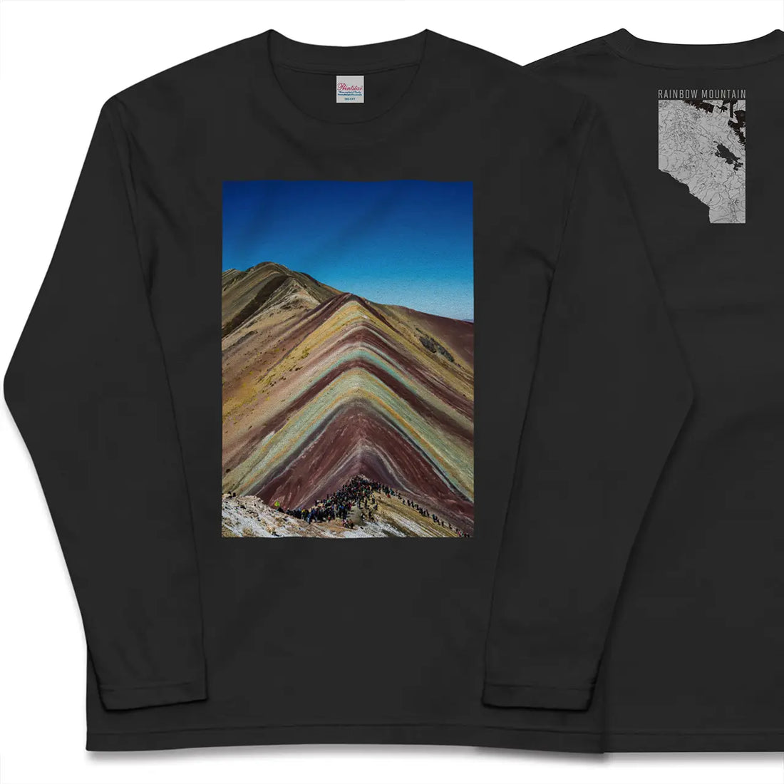 【レインボーマウンテン(ペルー)】Map World ロングスリーブTシャツ