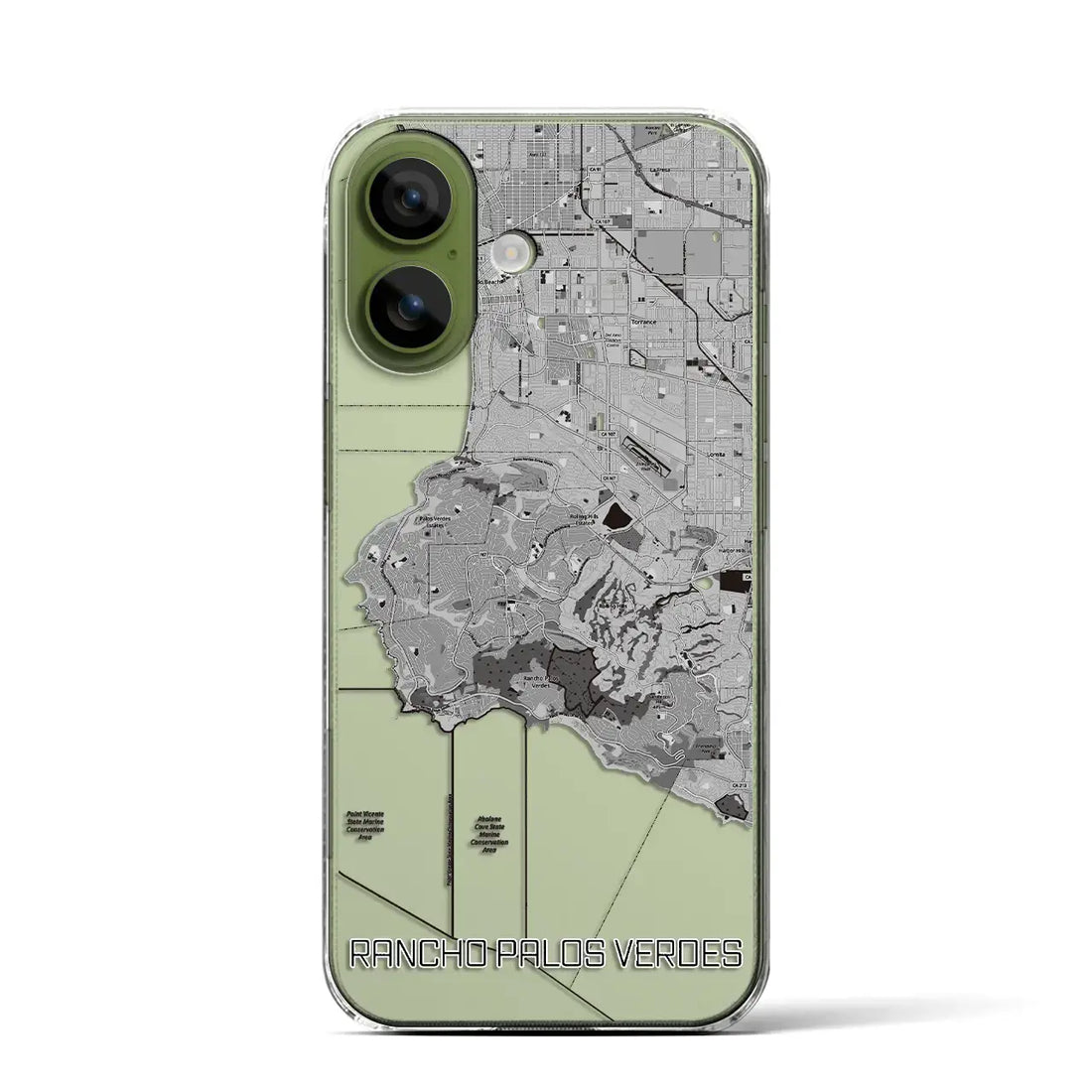 【ランチョ・パロス・ベルデス（アメリカ）】地図柄iPhoneケース（クリアタイプ）モノトーン・iPhone 17 Pro Max 用