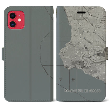 【ランチョ・パロス・ベルデス（アメリカ）】地図柄iPhoneケース（手帳タイプ）モノトーン・iPhone 11 用