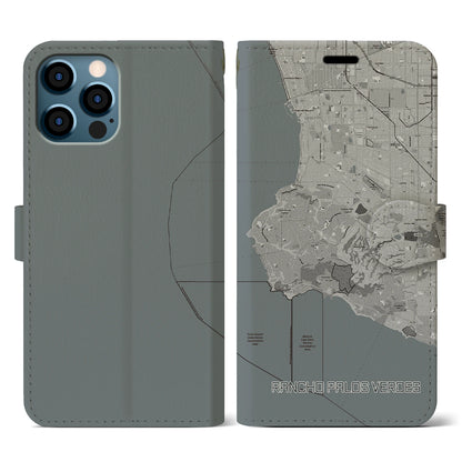 【ランチョ・パロス・ベルデス（アメリカ）】地図柄iPhoneケース（手帳タイプ）モノトーン・iPhone 12 / 12 Pro 用