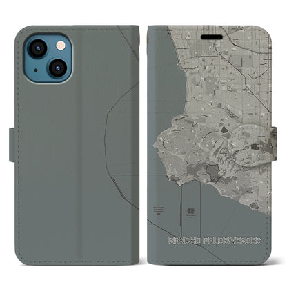 【ランチョ・パロス・ベルデス（アメリカ）】地図柄iPhoneケース（手帳タイプ）モノトーン・iPhone 13 用