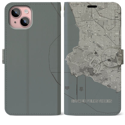 【ランチョ・パロス・ベルデス（アメリカ）】地図柄iPhoneケース（手帳タイプ）モノトーン・iPhone 15 Plus 用