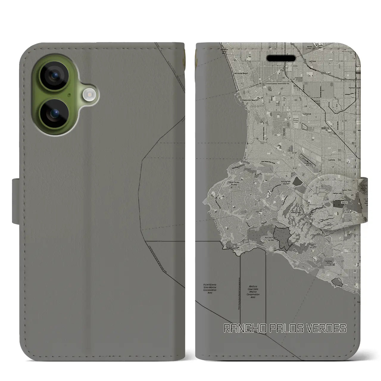 【ランチョ・パロス・ベルデス（アメリカ）】地図柄iPhoneケース（手帳タイプ）