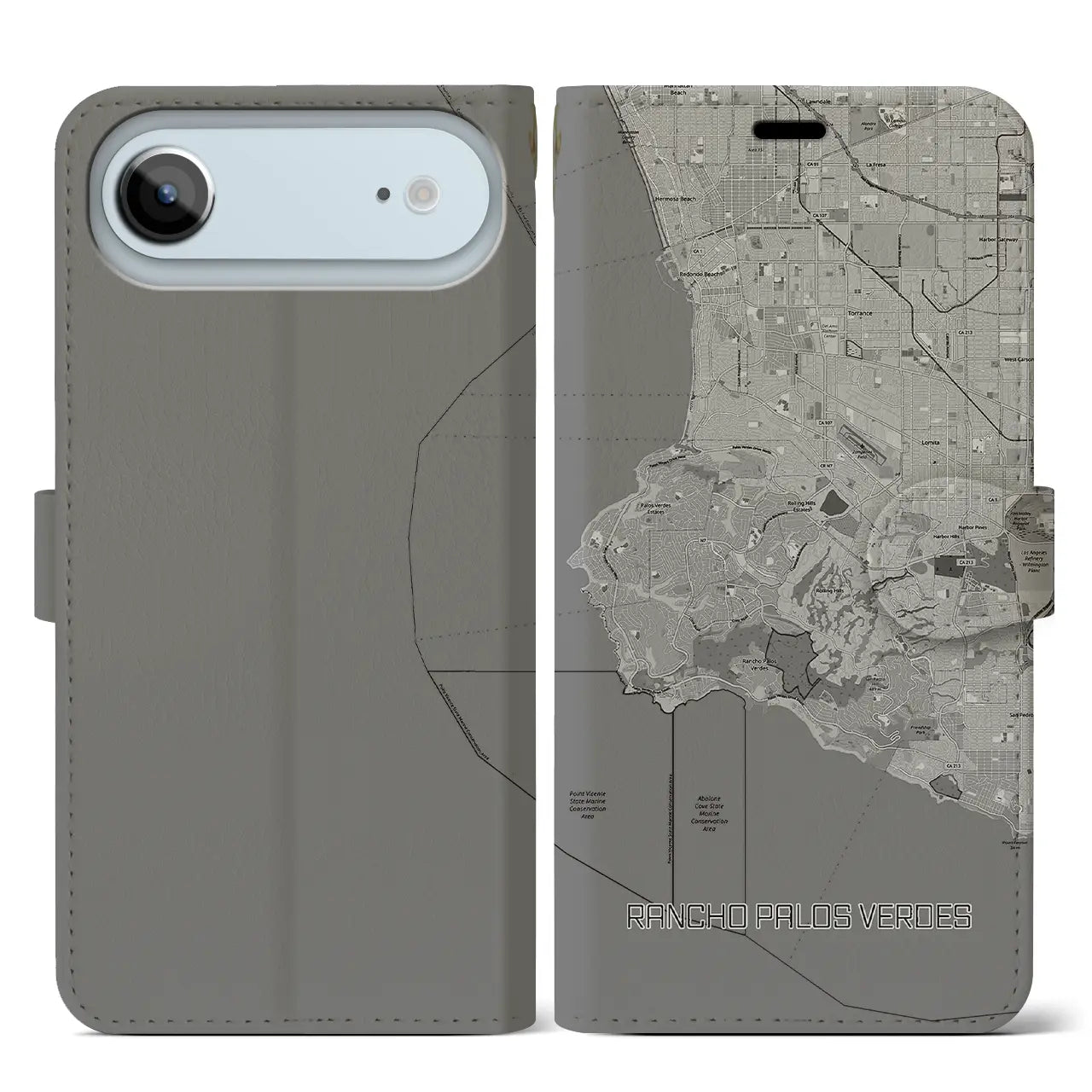 【ランチョ・パロス・ベルデス（アメリカ）】地図柄iPhoneケース（手帳タイプ）