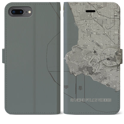 【ランチョ・パロス・ベルデス（アメリカ）】地図柄iPhoneケース（手帳タイプ）モノトーン・iPhone 8Plus /7Plus / 6sPlus / 6Plus 用