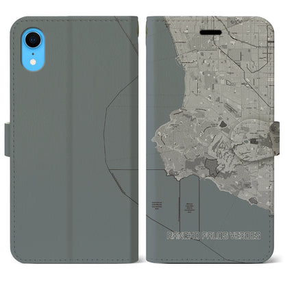 【ランチョ・パロス・ベルデス（アメリカ）】地図柄iPhoneケース（手帳タイプ）モノトーン・iPhone XR 用