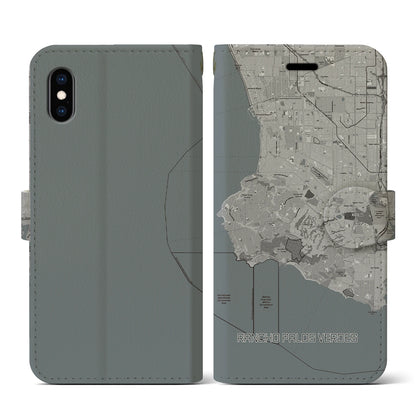 【ランチョ・パロス・ベルデス（アメリカ）】地図柄iPhoneケース（手帳タイプ）モノトーン・iPhone XS / X 用