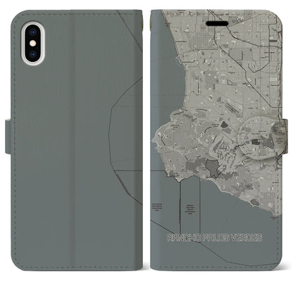 【ランチョ・パロス・ベルデス（アメリカ）】地図柄iPhoneケース（手帳タイプ）モノトーン・iPhone XS Max 用