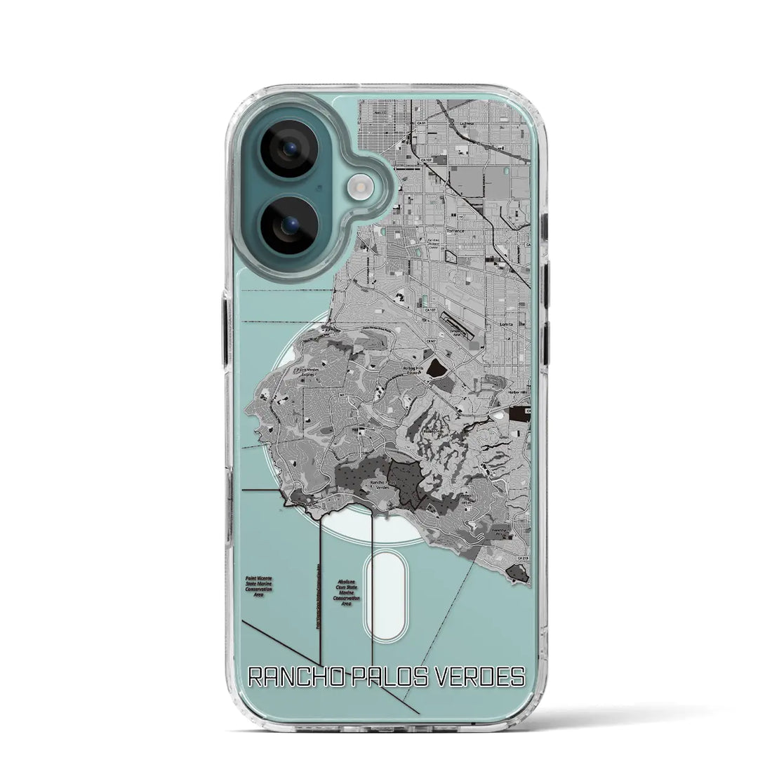 【ランチョ・パロス・ベルデス（アメリカ）】地図柄iPhoneケース（MagSafeタイプ）モノトーン・iPhone 16 Pro 用